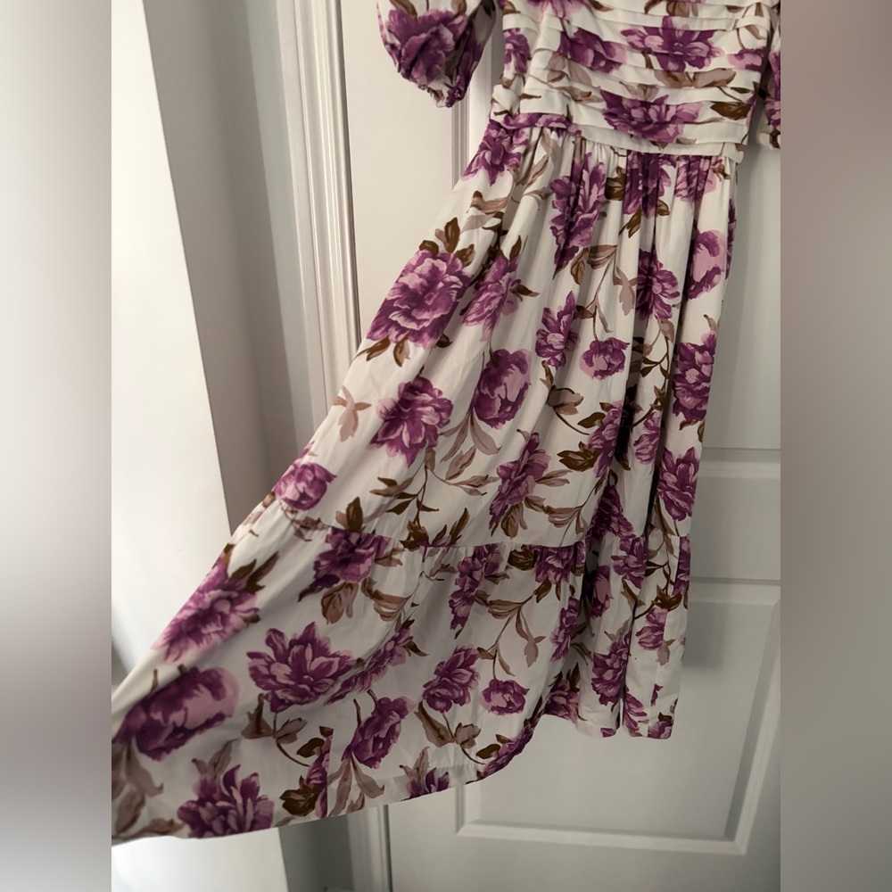 Abercrombie & Fitch Emerson Poplin Puff Sleeve Midi Dress in a floral print XSP - Picture 9 of 12